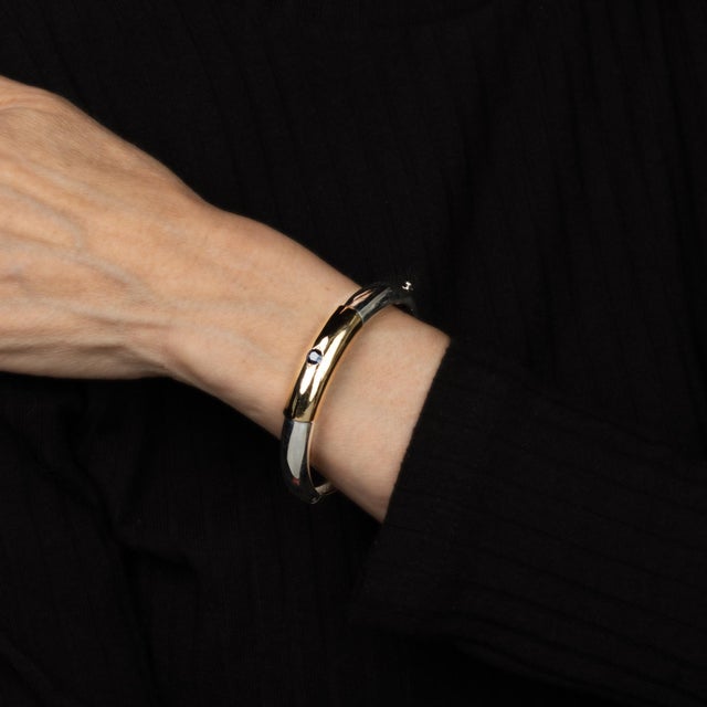 1970s 70s Ilias Lalaounis Bangle Bracelet Sapphire Sterling Silver 18k Gold Signed For Sale - Image 5 of 5