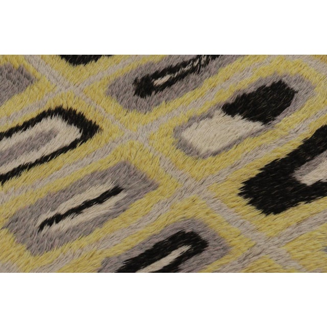 1960s Vintage Swedish Rya Rug, Yellow With Gray Scandinavian Geometry - Rug & Kilim For Sale - Image 5 of 8