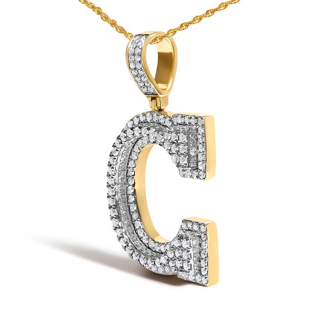 Haus of Brilliance Men's 10K Yellow Gold 1 3/4 Cttw Diamond Letter C Initial Pendant Necklace For Sale - Image 4 of 4