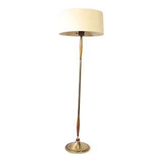 1960s Mid-Century Modern Brass Teak Wood Floor Lamp For Sale