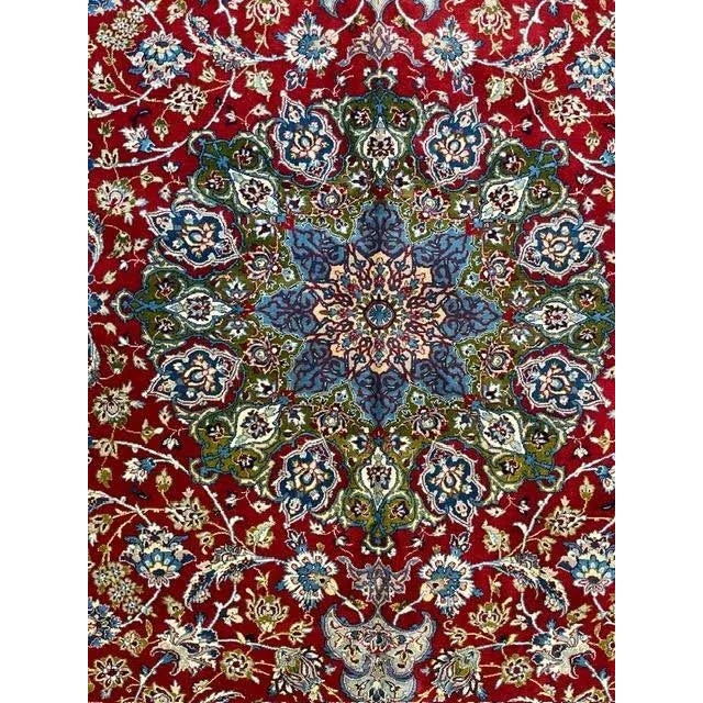 Wool pile genuine hand made very fine Persian Isphahn carpet -