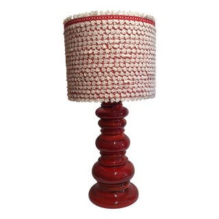 Large Vintage German Table Lamp with Red Ceramic Base and Handmade Fabric Shade from Lamplove, 1970s For Sale