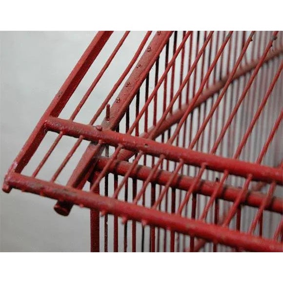 Brick Red Vintage Wire & Wood Birdcage For Sale - Image 8 of 9