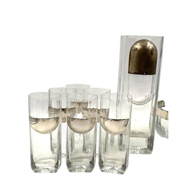 Hollywood Regency 9 Piece Hollywood Regency Silver Cocktail Set, Taddei Sestini, Kristal Krisla Italy 1970s For Sale - Image 3 of 12