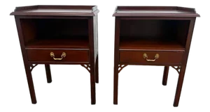 Late 20th Century Pair of Councill Craftsmen Mahogany Chippendale Style Fretwork Nightstands