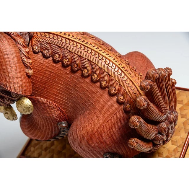 Woven Wicker Foo Dog Box on Stand, Shanghai Collection, C.1960 For Sale In West Palm - Image 6 of 7