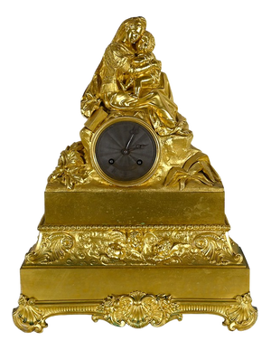 Early 19th Century Golden Bronze Pendulum the Virgin with the Chair