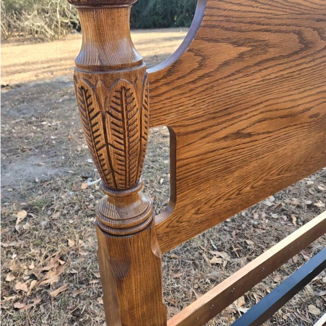Late 20th Century Solid Wood Four Poster Full Size Bed With Carved Designs For Sale - Image 6 of 11