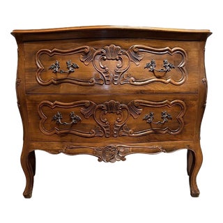 Mid-Century Italian Walnut Bombe Chest of Drawers For Sale