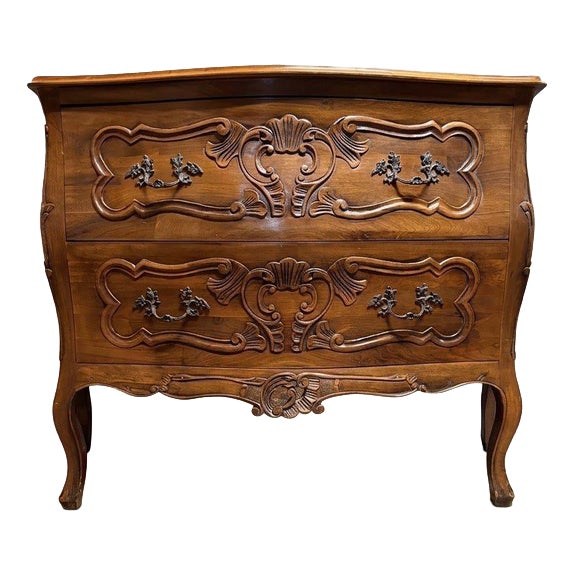 Mid-Century Italian Walnut Bombe Chest of Drawers For Sale