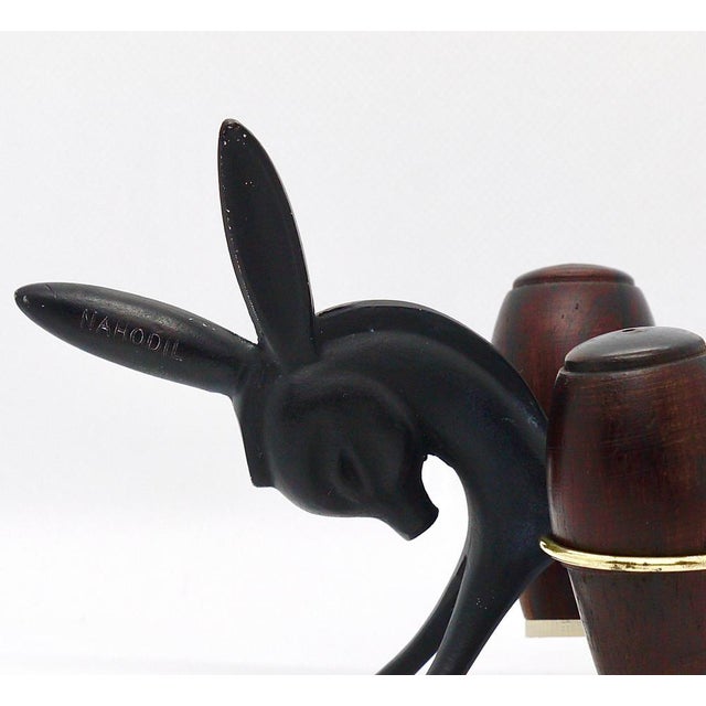 Black Donkey Salt and Pepper Shakers with Holder by Walter Bosse for Hertha Baller, Austria, 1950s, Set of 3 For Sale - Image 8 of 13