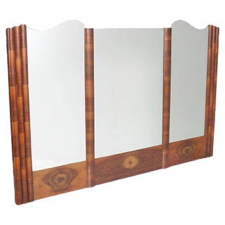 Large Art Deco Burl Walnut Wall Mirror, 1930s For Sale