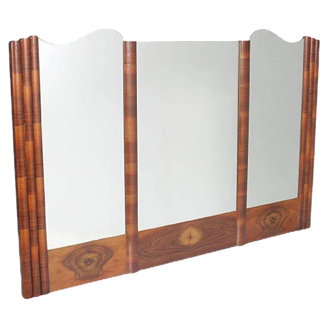 Large Art Deco Burl Walnut Wall Mirror, 1930s For Sale
