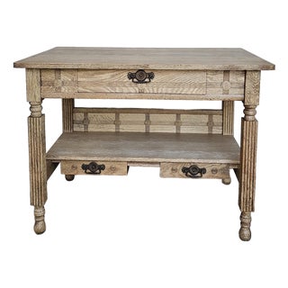 Vintage Library Table, Library Desk, Farm House, White, Bleached Oak For Sale