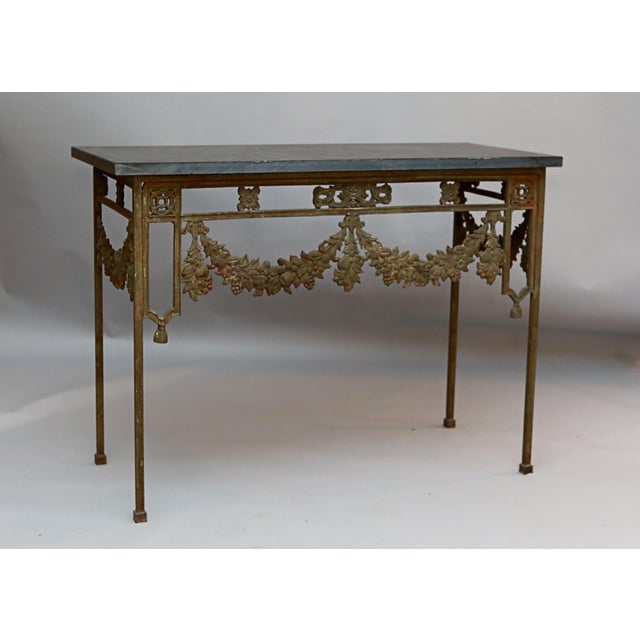 French 19th Century French Wrought Iron Console Tables With Slate Tops- A Pair For Sale - Image 3 of 8