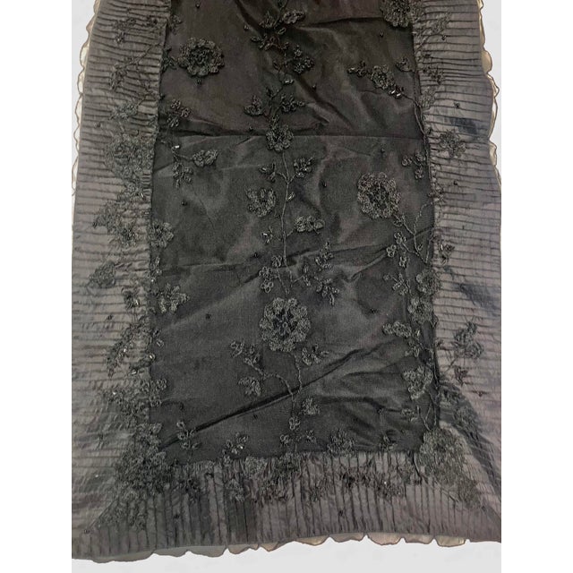 Victorian Floral Embroidered Beaded Lace TulleTaffeta Throw / Table Runner For Sale - Image 10 of 10