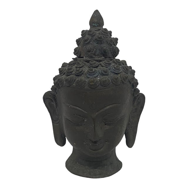 Early 20th Century Thai Patinated Bronze Buddha Head Sculpture For Sale