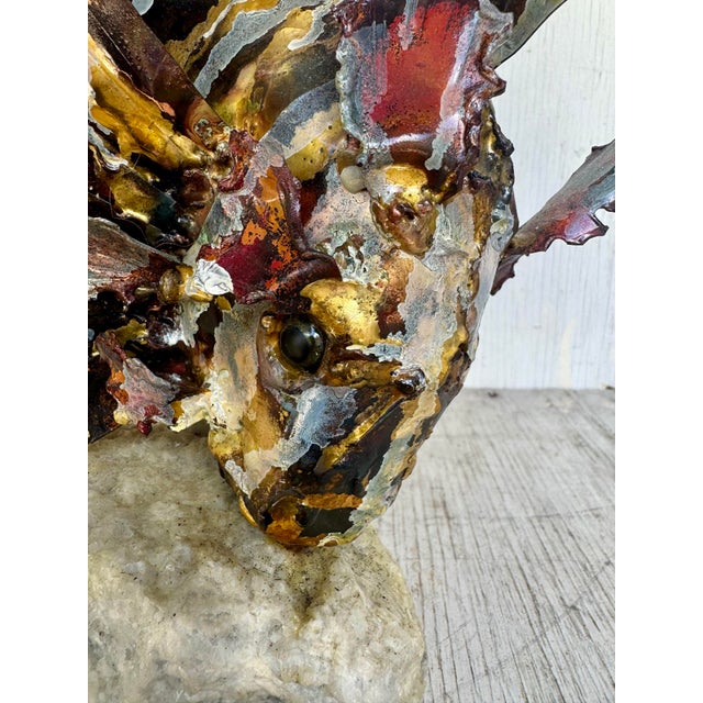 Copper Vintage Modern Enamel on Copper Mounted on Quartz Base Tropical Lion Fish Sculpture For Sale - Image 8 of 11