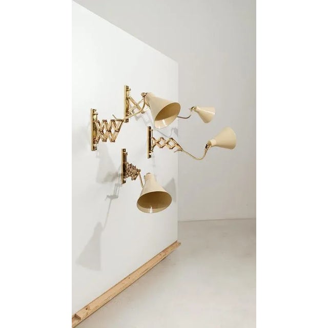 Vintage Italian Adjustable Wall Lights in Brass and Creamy White Metal, 1950s For Sale - Image 9 of 18