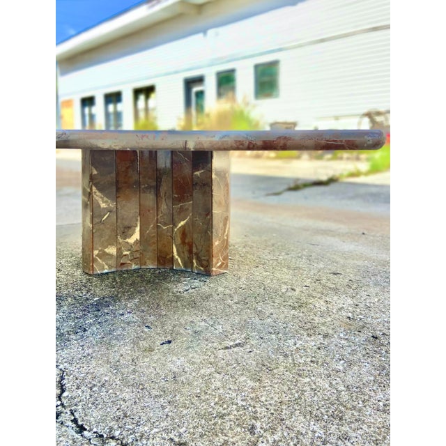 Italian Style Marble Curved Edge Square Coffee Table With Curved Pedestal Base For Sale - Image 11 of 13