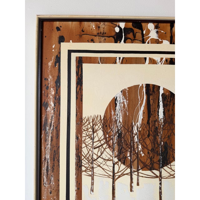 1970s Mid Century Abstract Landscape Forest Scene With Bare Trees Acrylic on Canvas Painting - Framed For Sale - Image 5 of 15