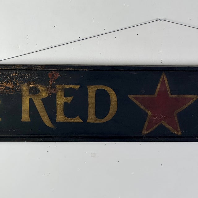 American Early 20th Century Antique Large "The Red ★ Laundry" Horizontal Wood Sign With Gold Whimsical Lettering & Red Star For Sale - Image 3 of 17