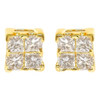 14K Yellow Gold 1/4 Cttw Invisible Set Princess-Cut Diamond Square Stud Earring (J-K Color, I1-I2 Clarity) For Sale