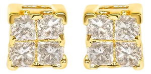 14K Yellow Gold 1/4 Cttw Invisible Set Princess-Cut Diamond Square Stud Earring (J-K Color, I1-I2 Clarity)