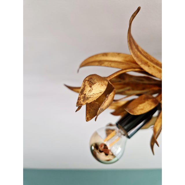 Floral Ceiling Light in Gilded Metal, Italy, 1970s For Sale - Image 12 of 15