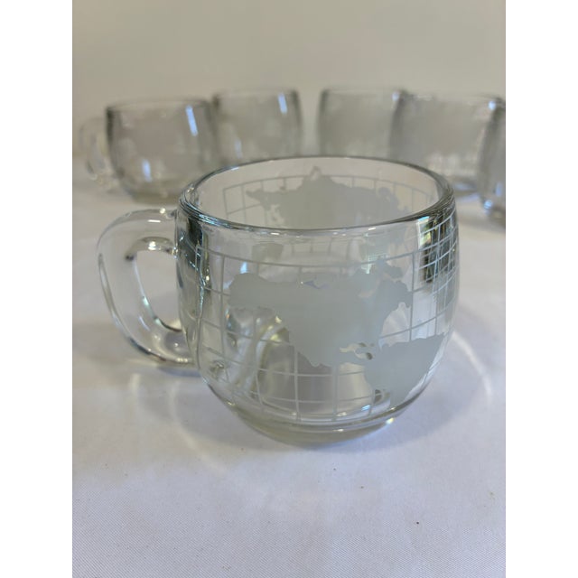 Mid-Century Modern 1970s Etched World Map Glass Mugs, Set of 6 For Sale - Image 3 of 11
