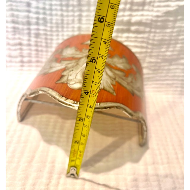 Baroque Red and Silver Floral Leaf Half Lamp Shades - a Pair For Sale - Image 4 of 6