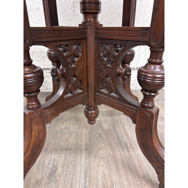 19th Century Antique Victorian Eastlake Renaissance Revival Marble Walnut Center Parlor Table For Sale - Image 5 of 13