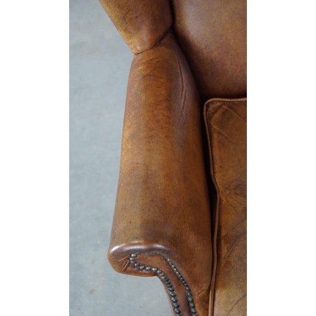 Animal Skin Sheep Leather Wing Chair For Sale - Image 7 of 12