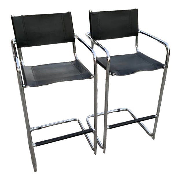 Set of Mid-Century Tubular Bar Stools For Sale