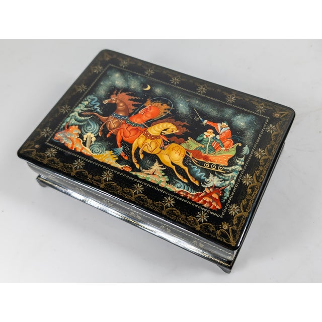 We are selling this pretty Russian lacquer box. This lacquer box is mid to late 20th century and features a well painted...
