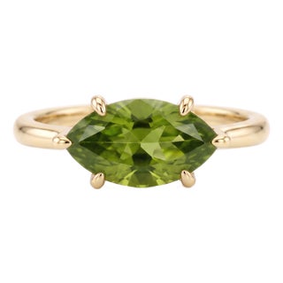 East West Peridot Ring | Green Gemstone Solitaire Band | August Birthstone Anniversary Ring Us 7 For Sale