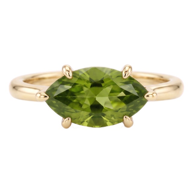 East West Peridot Ring | Green Gemstone Solitaire Band | August Birthstone Anniversary Ring Us 7 For Sale