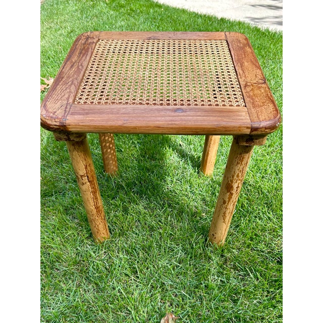 Solid Wood, End Table With Rattan-Woven Top For Sale - Image 4 of 6