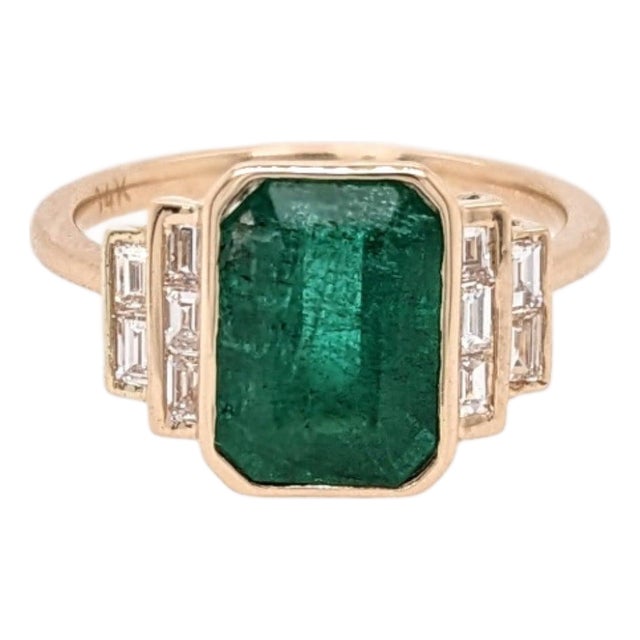 3Ct Emerald Ring With Earth Mined Diamonds: Solid 14k Gold, Emerald Cut 10x8mm, Size 6.75 For Sale