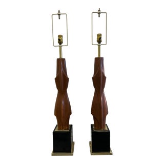 Pair, Mid Century Laurel Lamp Company Mahogany Figural Table Lamps For Sale