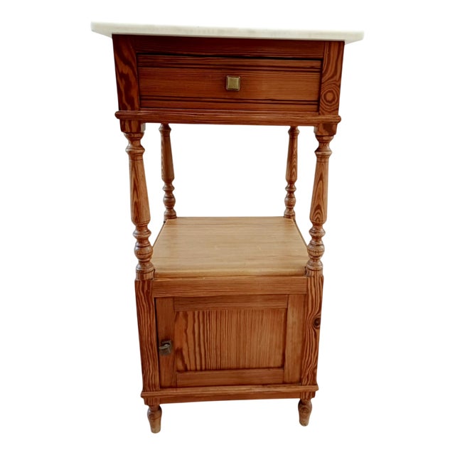 Louis XVI French Nightstand with White Marble Top, 1940s For Sale