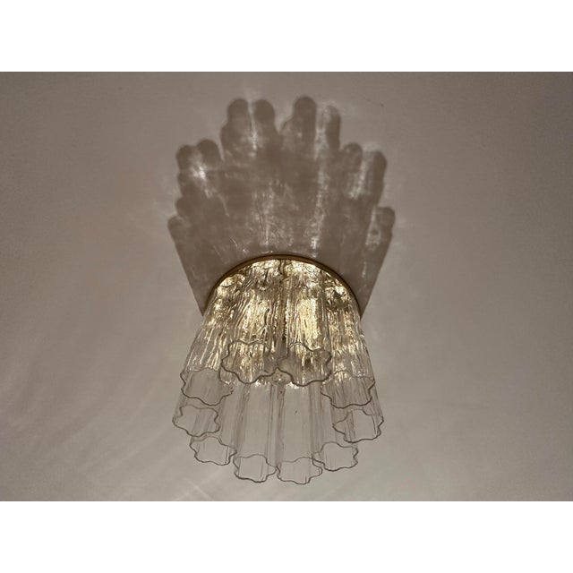 Murano Vintage Murano Tronchi Flush Mount Ceiling Light Fixture – 10 Hand Blown Glass Tronchi With Polished Brass Ceiling Plate For Sale - Image 4 of 8