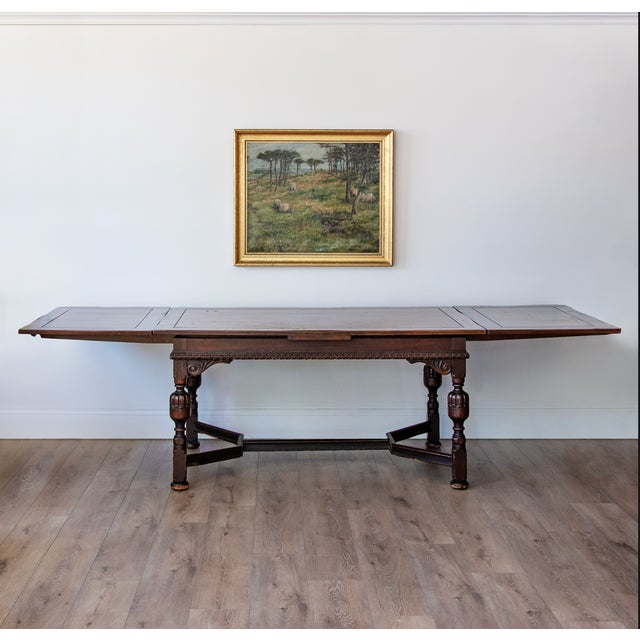 Farmhouse Exceptional Berkey & Gay Extendable Walnut Draw-Leaf Dining Table | C. 1925 For Sale - Image 3 of 4