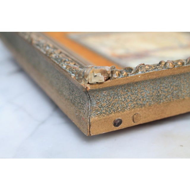 Brown Antique Framed Landscape Painting on Tile For Sale - Image 8 of 11
