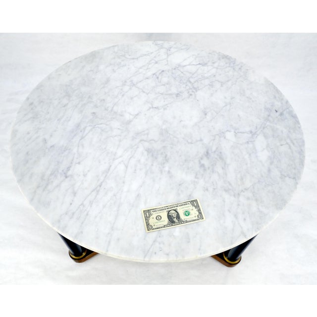 Round Marble Top Neoclassical Black Lacquer Pedestal Style Leg Coffee Table For Sale - Image 11 of 13