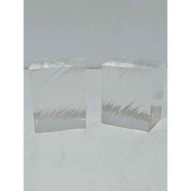 Italian Cast Glass Bookends With Internal Ripple Texture, C. 1970s For Sale - Image 4 of 5