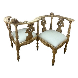 19th Century Italian Renaissance Venetian Tête-À-Tête Courting Bench W/ Cherubs For Sale