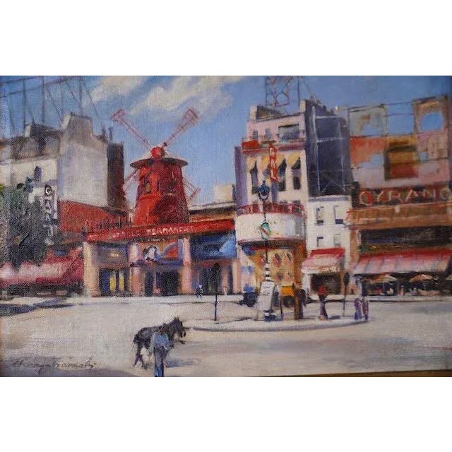 Moulin Rouge City Scene Oil Painting on Canvas 1940s-50s For Sale - Image 4 of 6