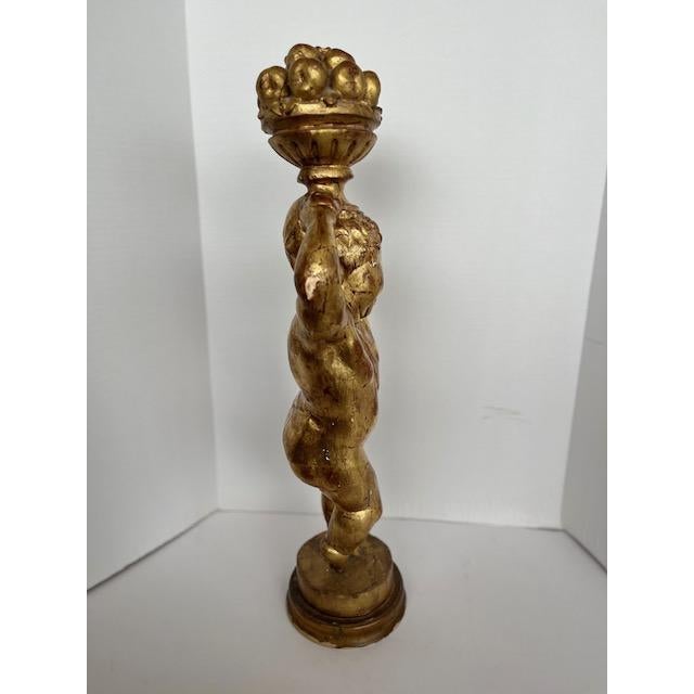 Gold Putti Wood Statue For Sale - Image 4 of 9