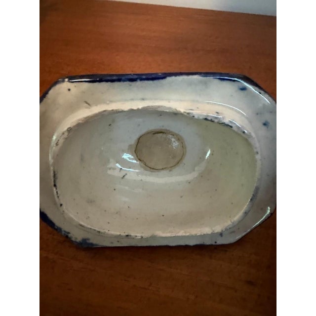18th Century Staffordshire Flow Blue Transferware Sugar Bowl & Lid Enoch Wood Cupid Design With Make Do Handle For Sale - Image 10 of 13